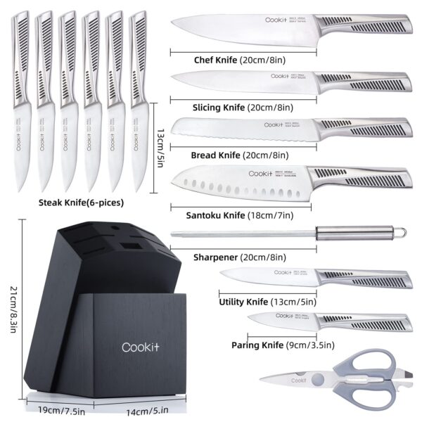 Kitchen Knife Set, 15 Piece Knife Sets with Block, Chef Knives with Non-Slip German Stainless Steel Hollow Handle Cutlery Set with Multifunctional Scissors Knife Sharpener  Amazon Platform Banned - Image 3